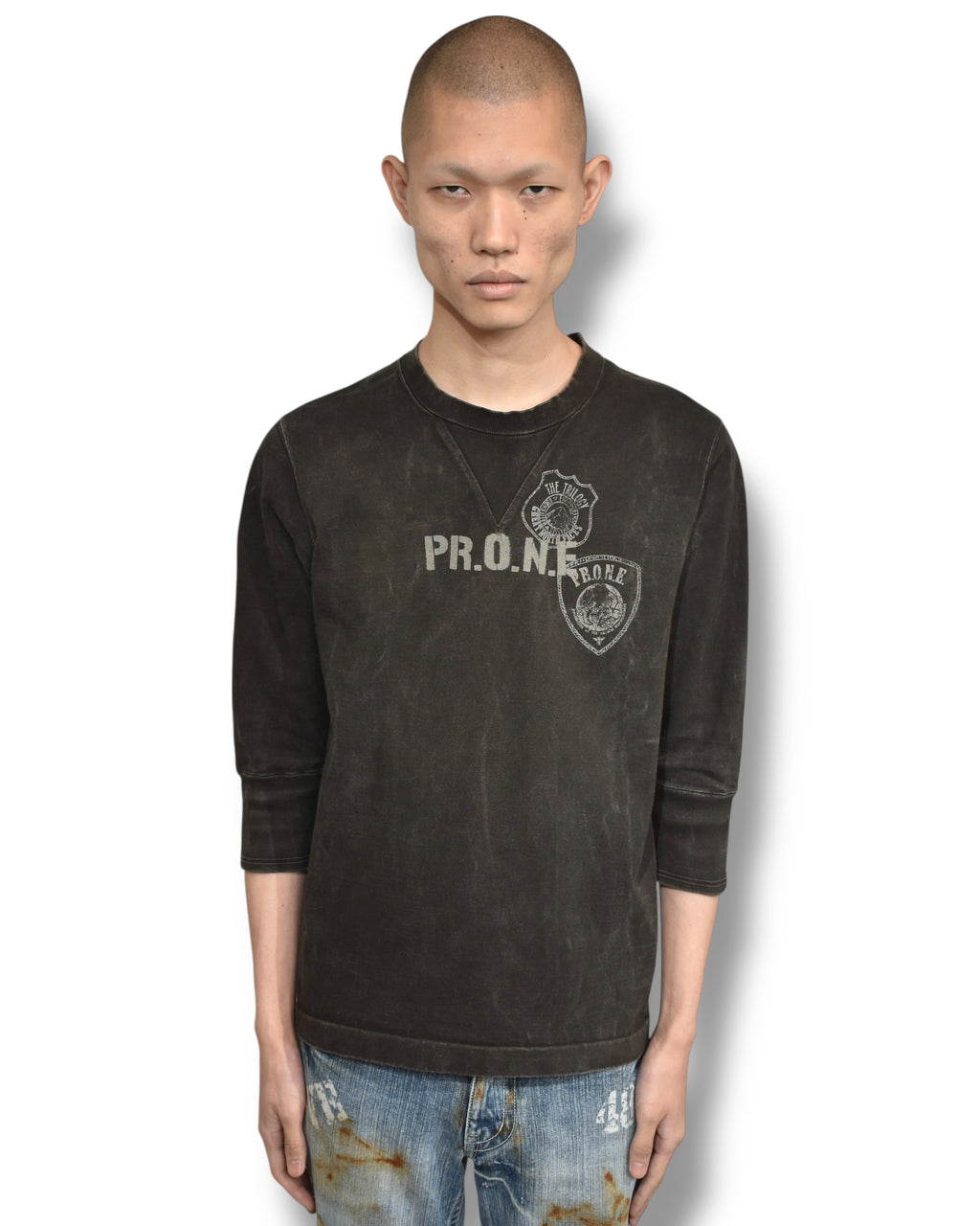 EARLY2000's KIMINORI MORISHITA cropped sleeves faded sweat top