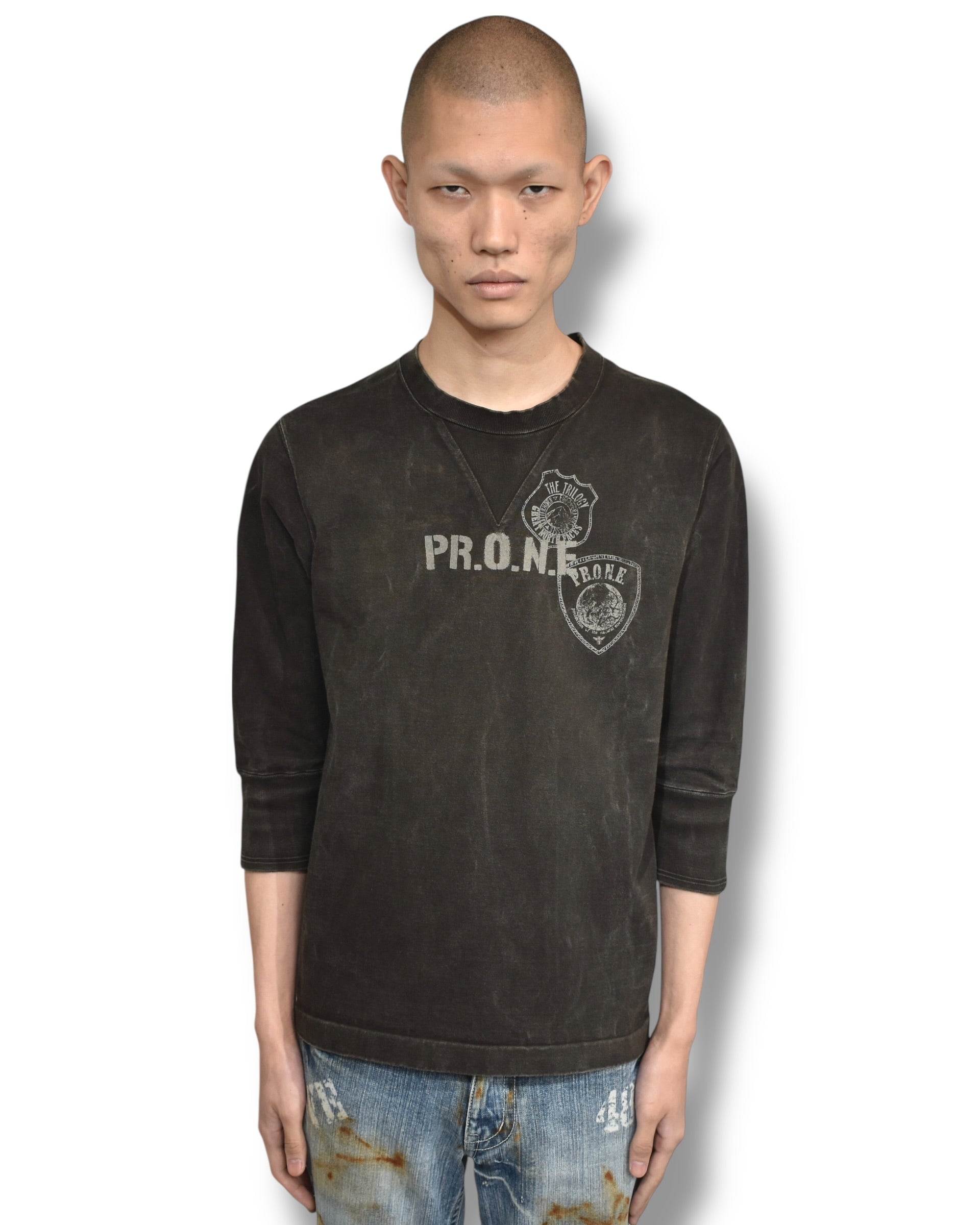 EARLY2000's KIMINORI MORISHITA cropped sleeves faded sweat top