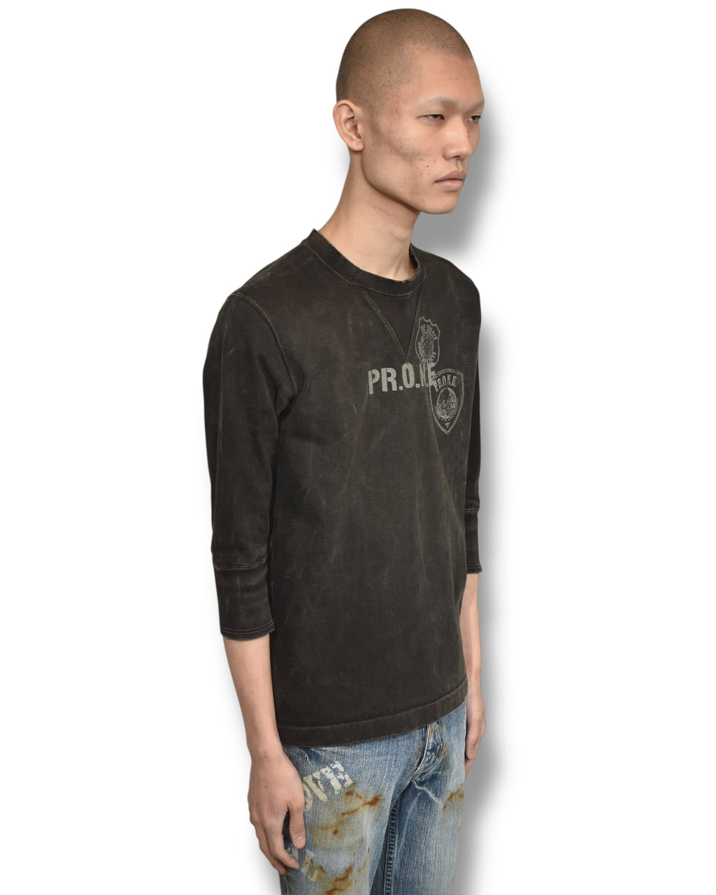 EARLY2000's KIMINORI MORISHITA cropped sleeves faded sweat top