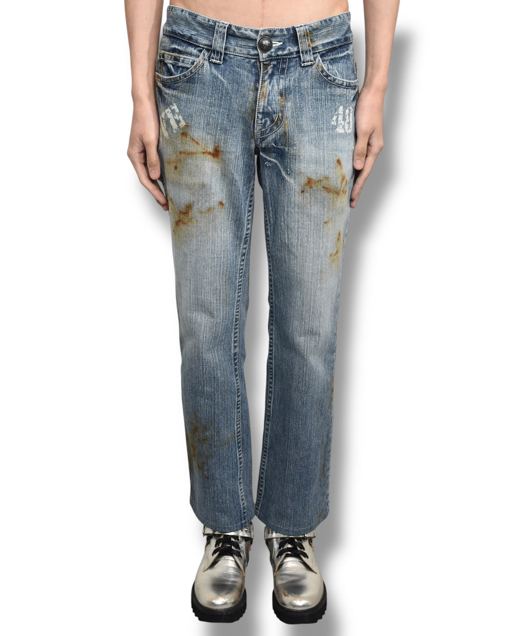 KYOJIMARUYAMA rust processed denim pants