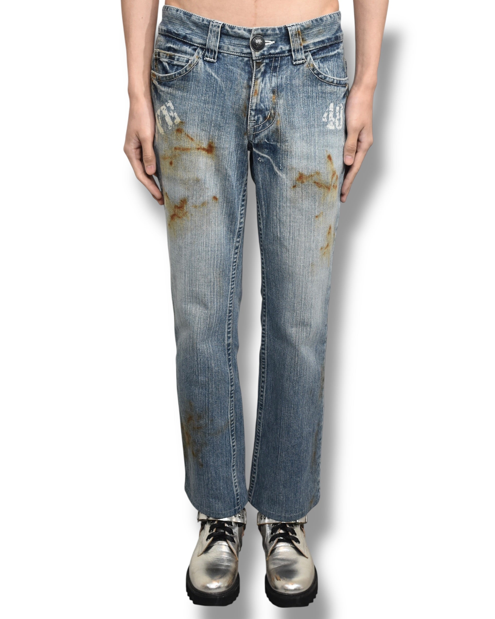 KYOJIMARUYAMA rust processed denim pants