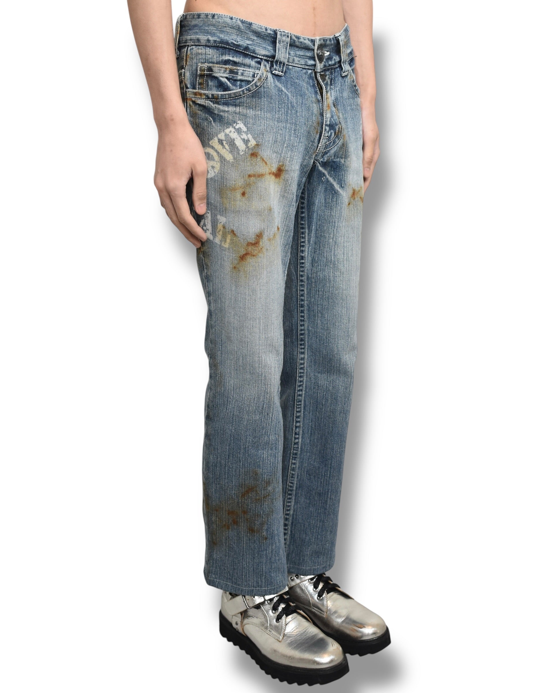 KYOJIMARUYAMA rust processed denim pants