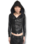 NONOYES! asymmetry zip up leather hoodie