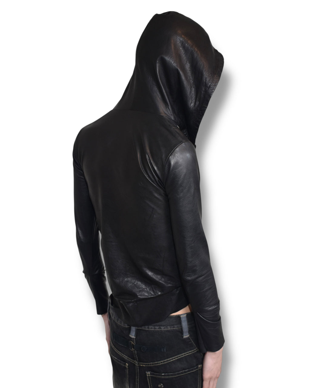 NONOYES! asymmetry zip up leather hoodie