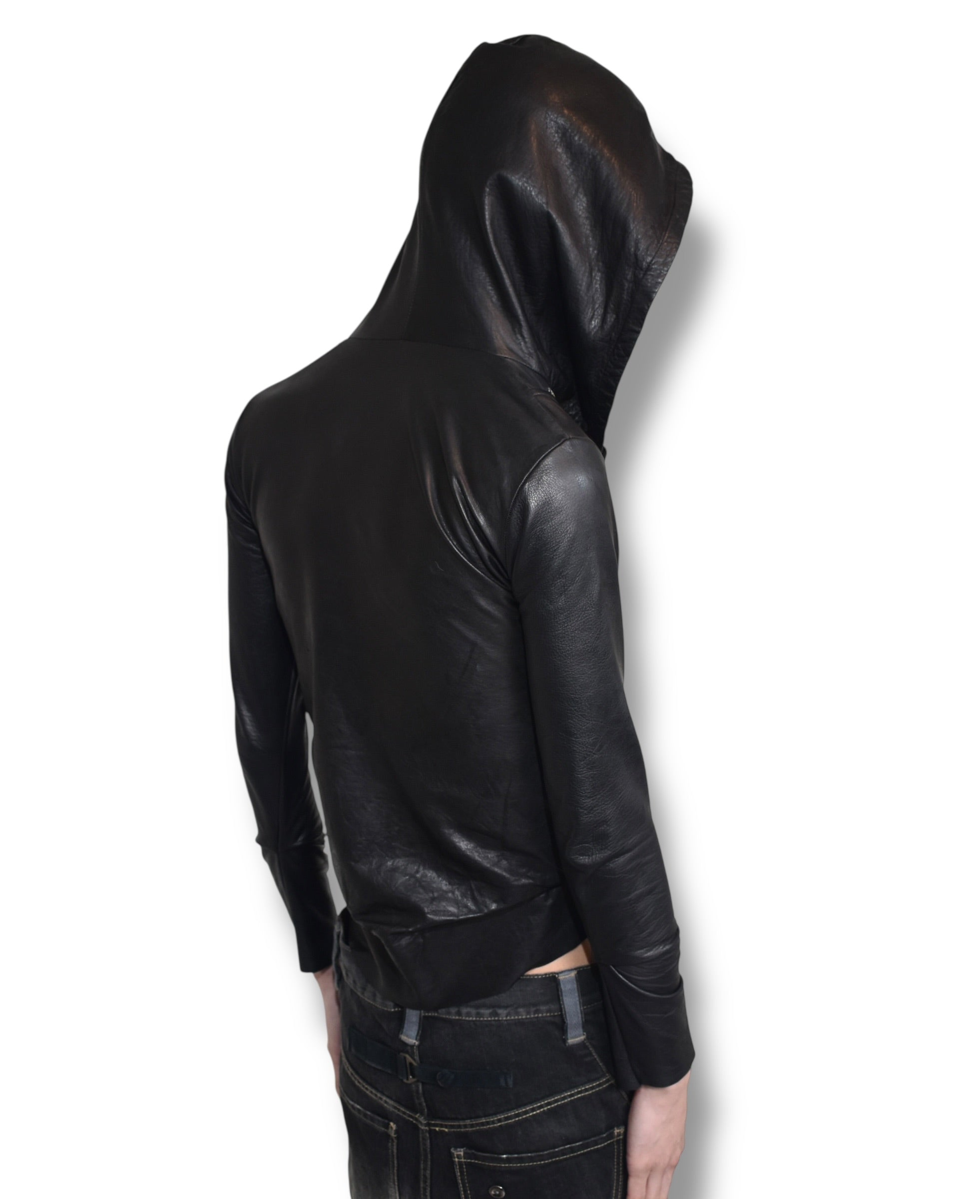 NONOYES! asymmetry zip up leather hoodie