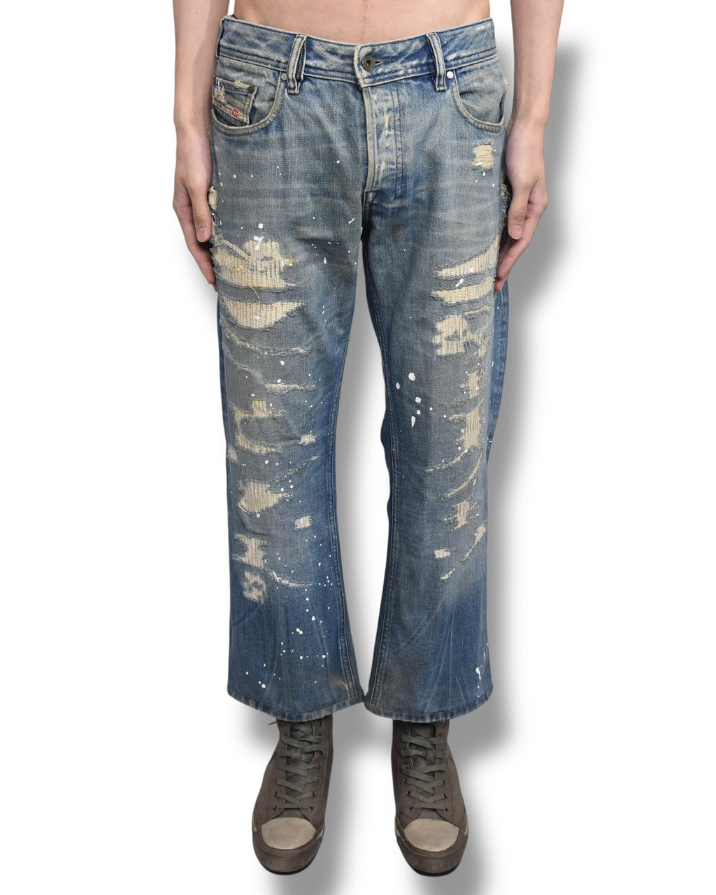 DIESEL damaged straight denim pants