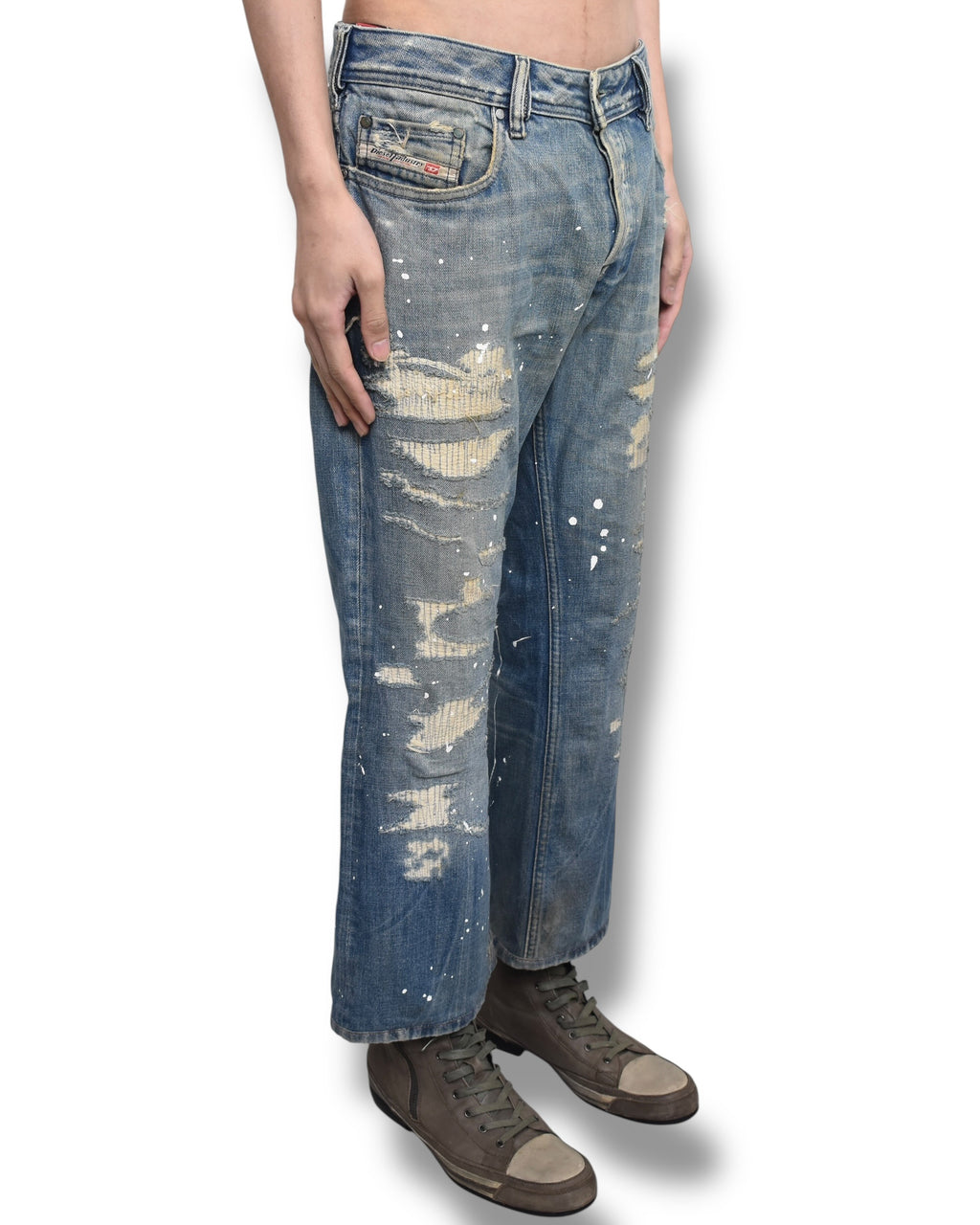 DIESEL damaged straight denim pants