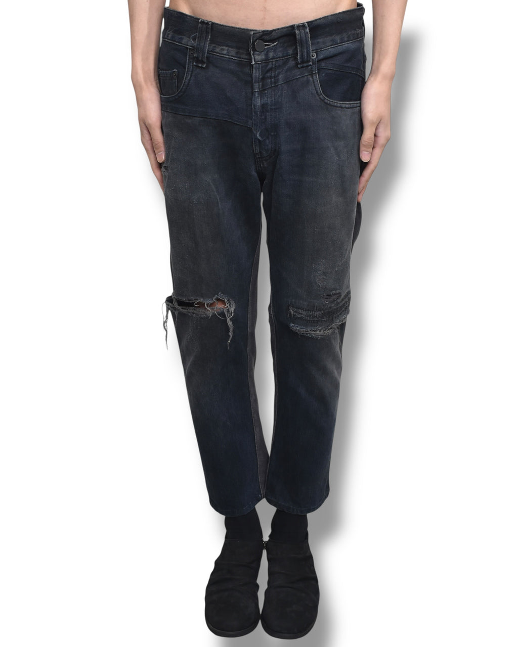 VINTI ANDREWS sweat switching damage denim pants