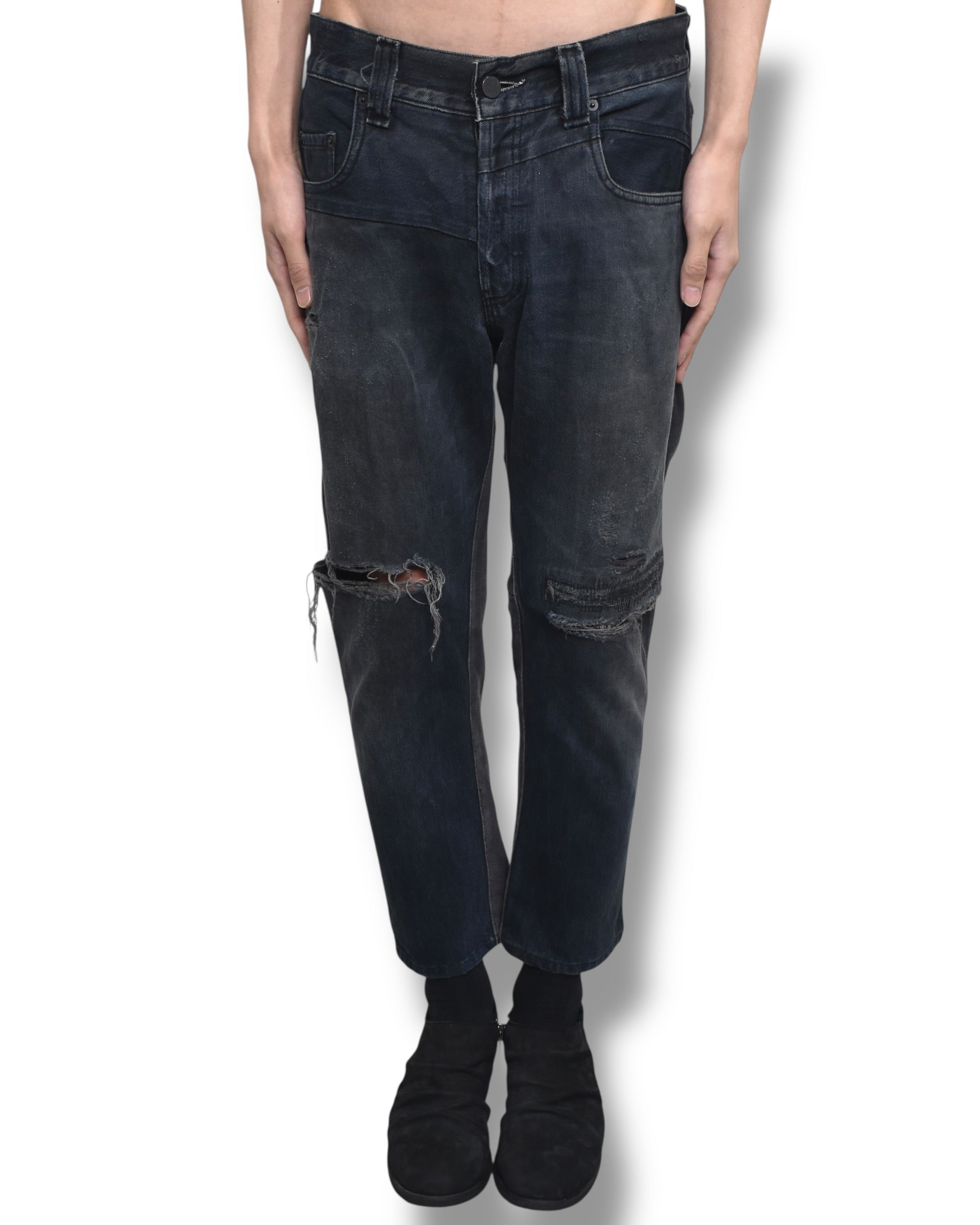 VINTI ANDREWS sweat switching damage denim pants
