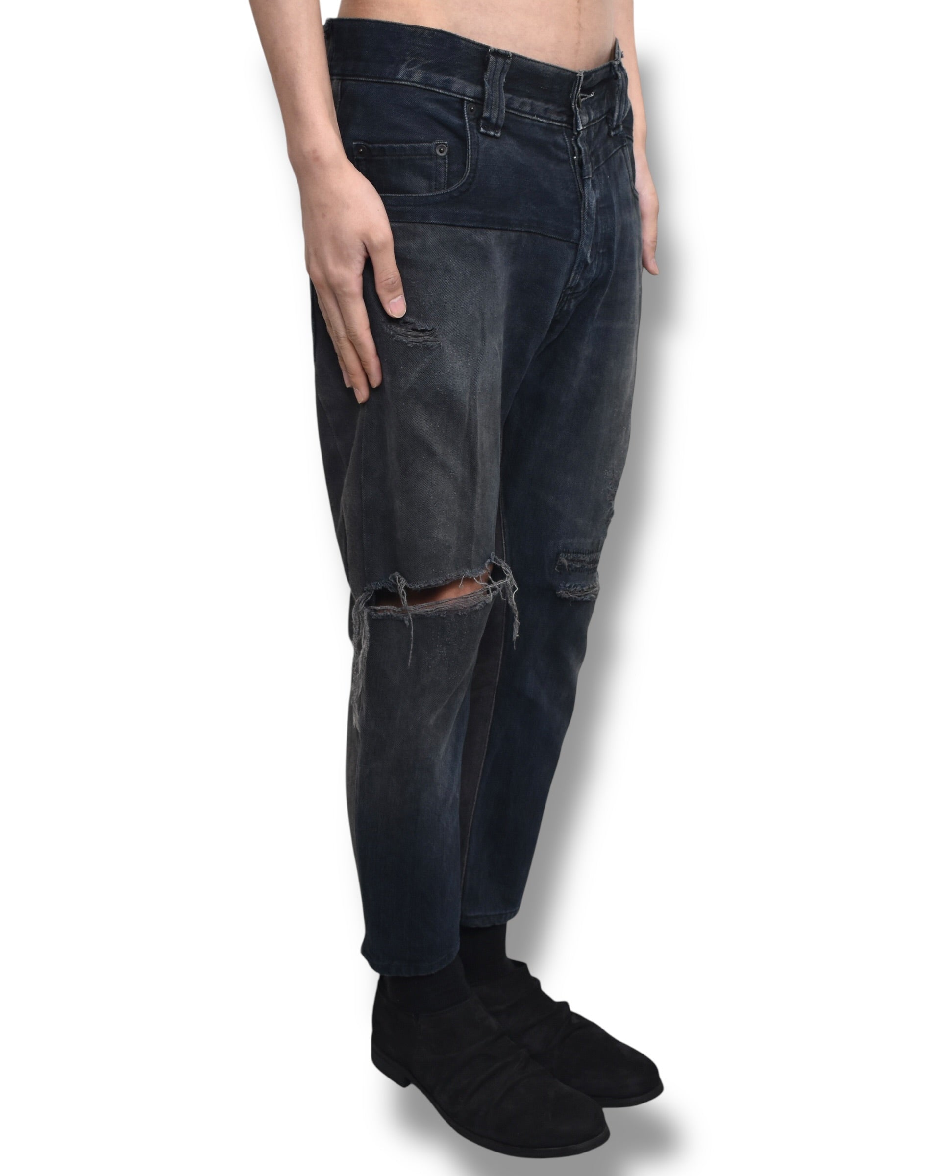 VINTI ANDREWS sweat switching damage denim pants