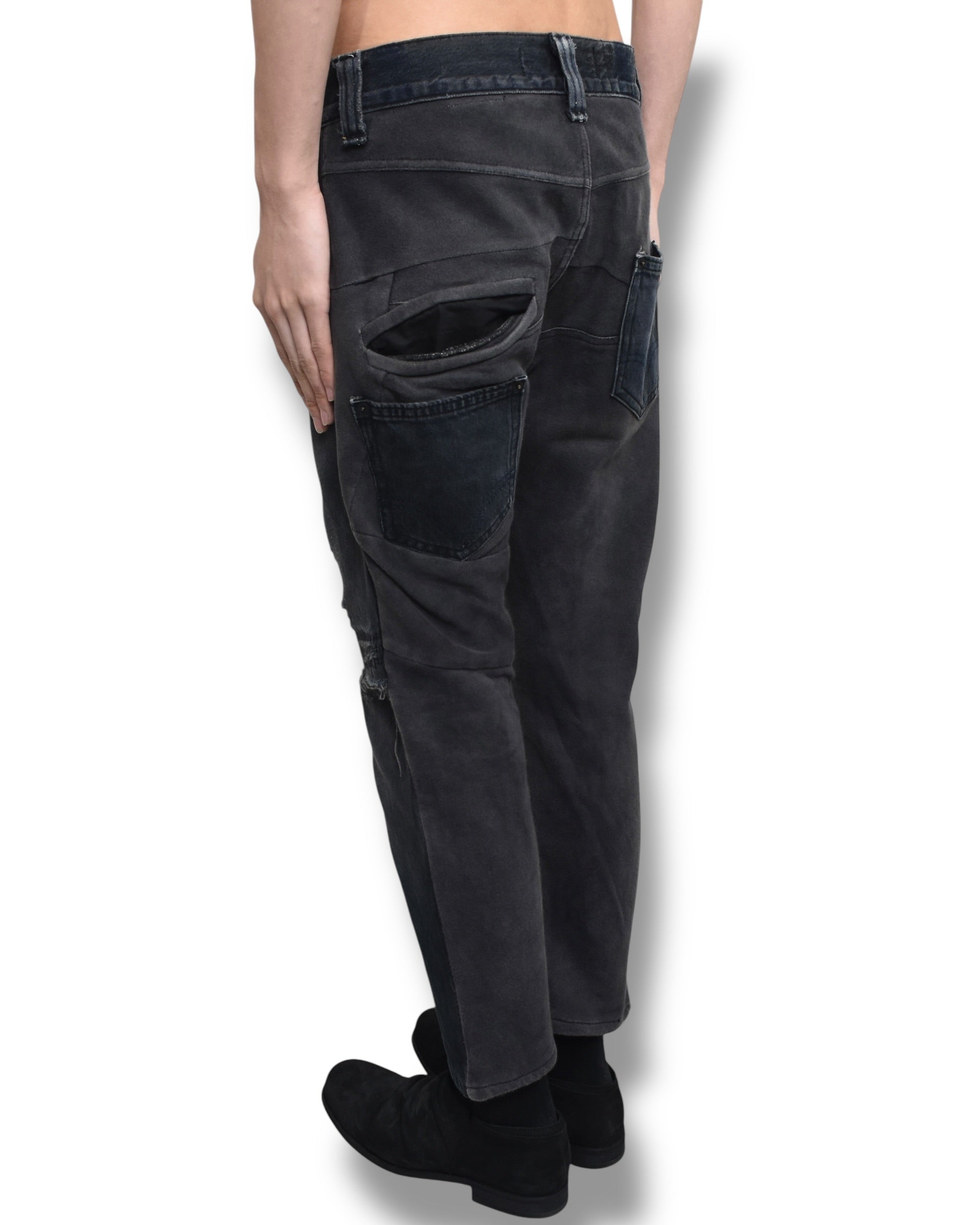 VINTI ANDREWS sweat switching damage denim pants