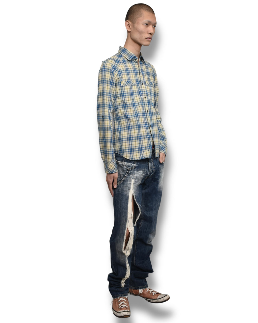 ROAR studs cross gun check shirt