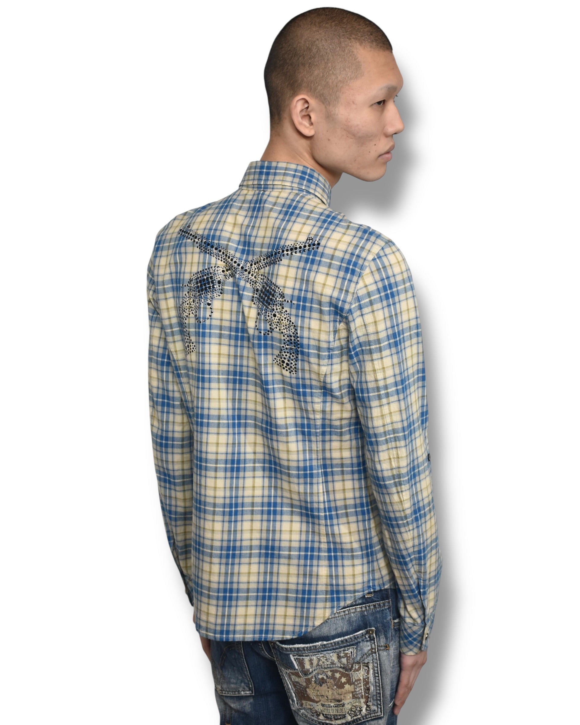 ROAR studs cross gun check shirt