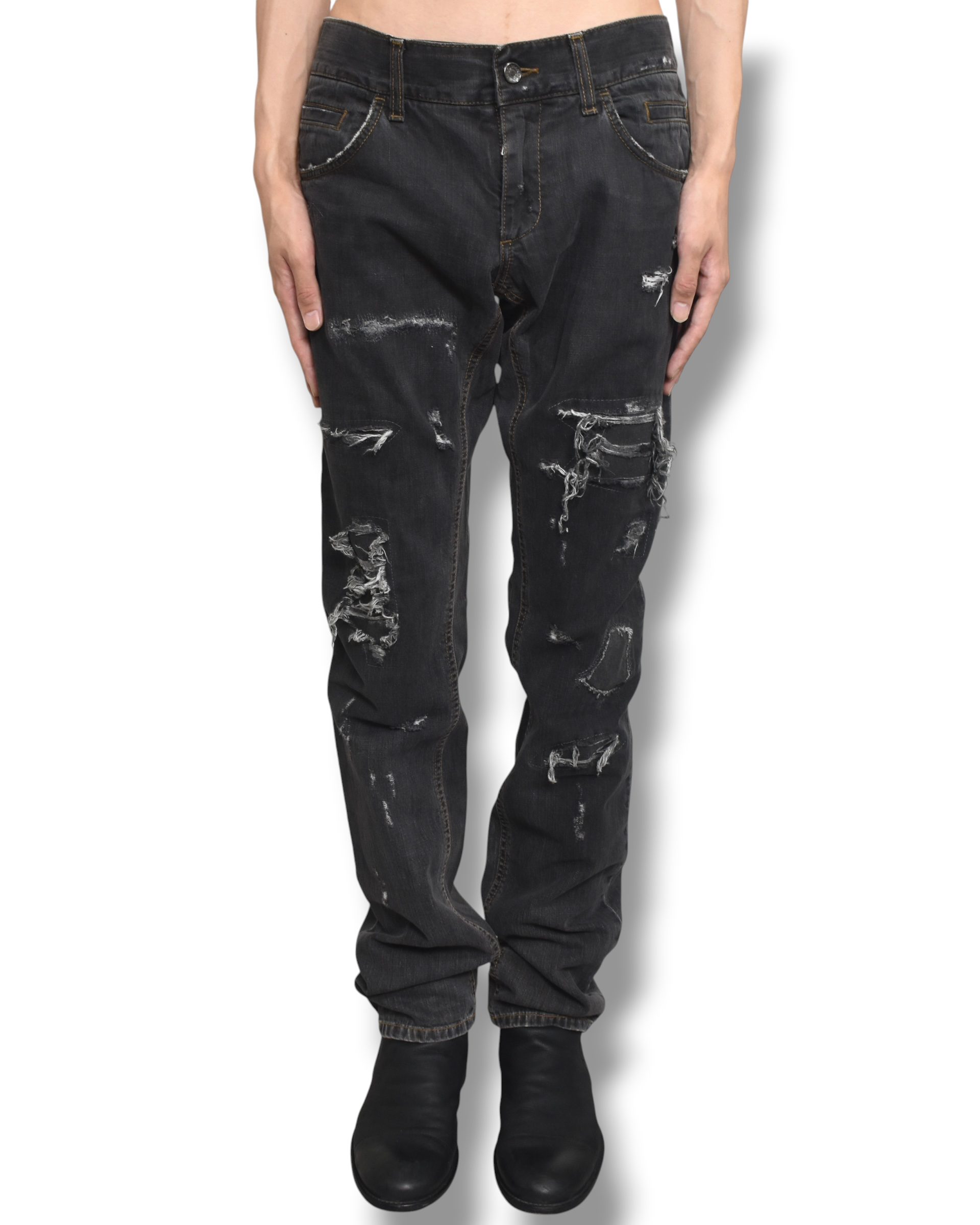 DOLCE&GABBANA damaged denim pants