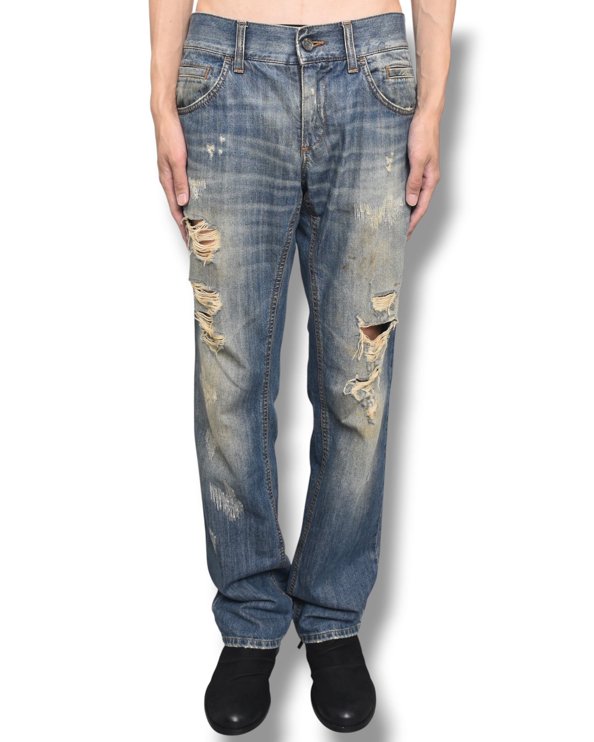 DOLCE&GABBANA damaged denim pants