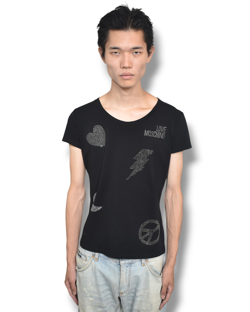 LOVE MOSCHINO rhinestone docking t-shirt