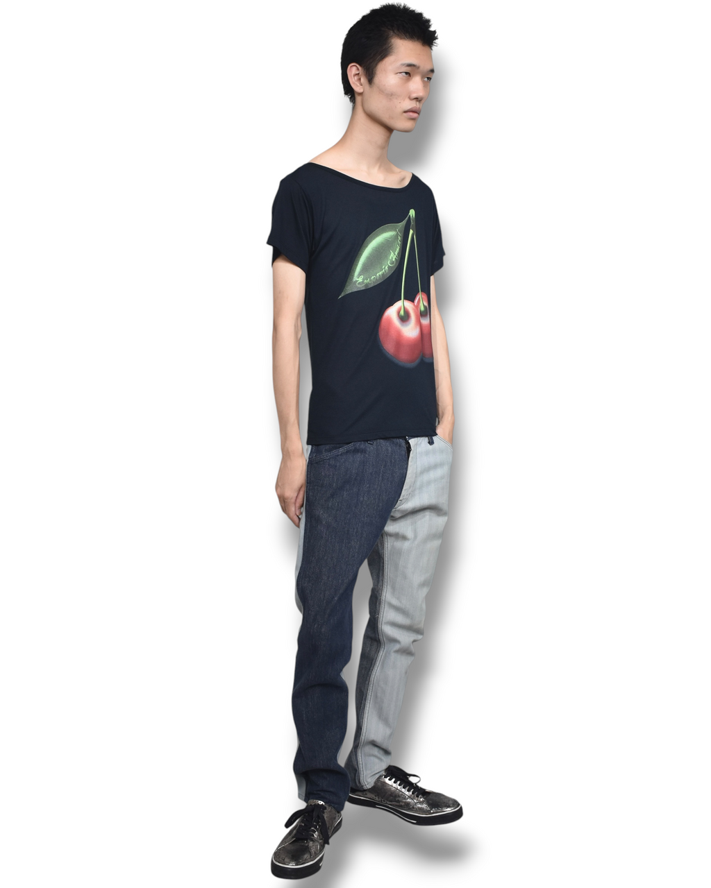 02aw NUMBER NINE two-tone denim pants