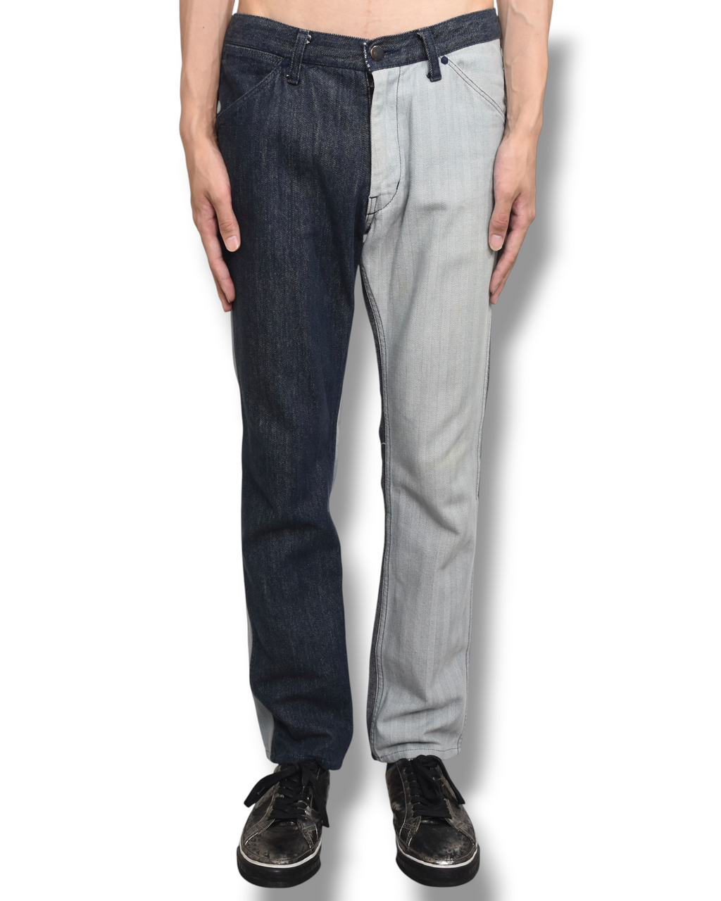 02aw NUMBER NINE two-tone denim pants