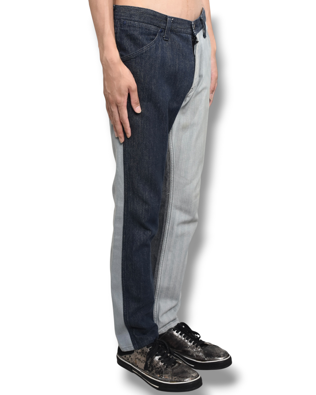 02aw NUMBER NINE two-tone denim pants