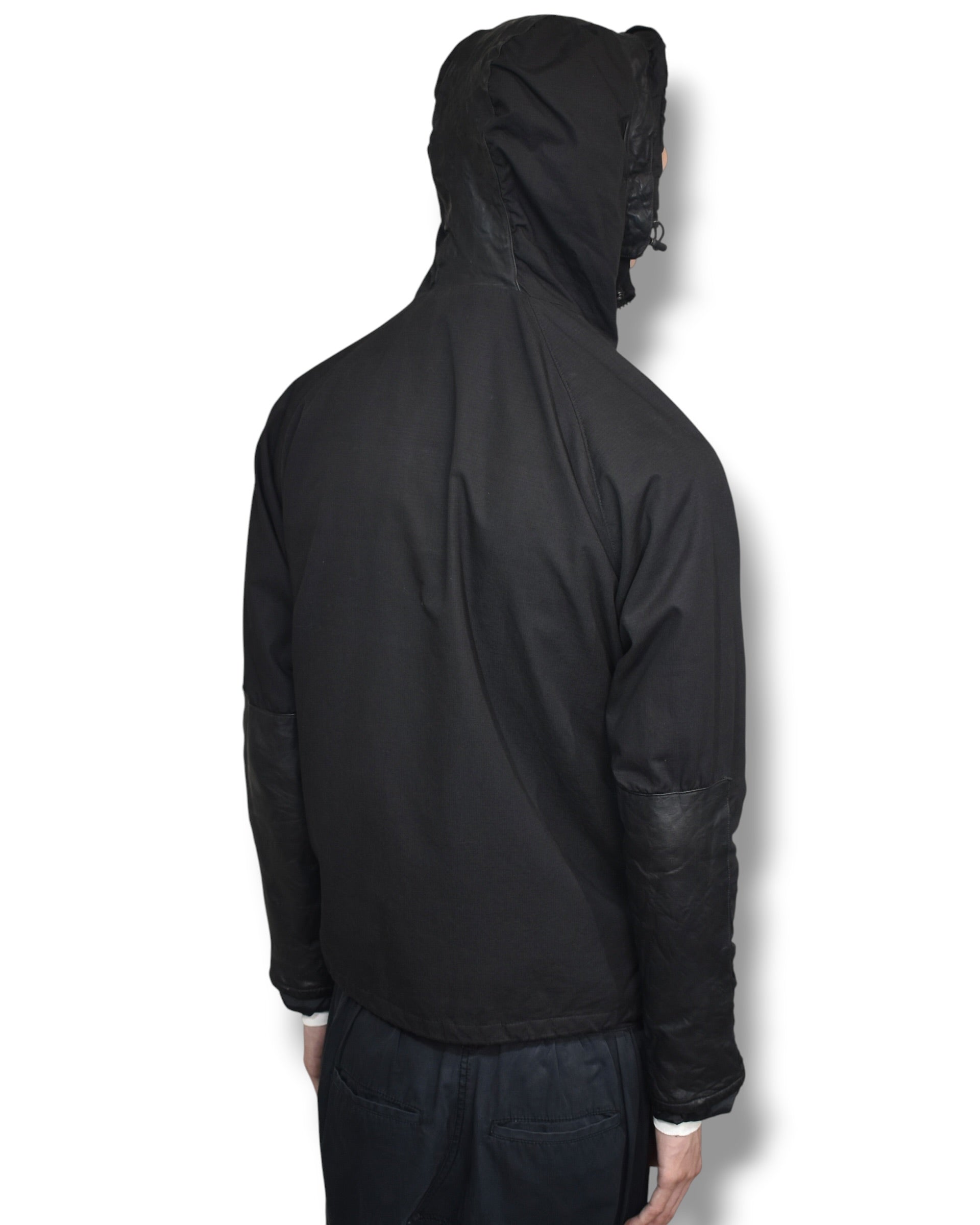 RIPVANWINKLE cow-leather switching hoodie jacket