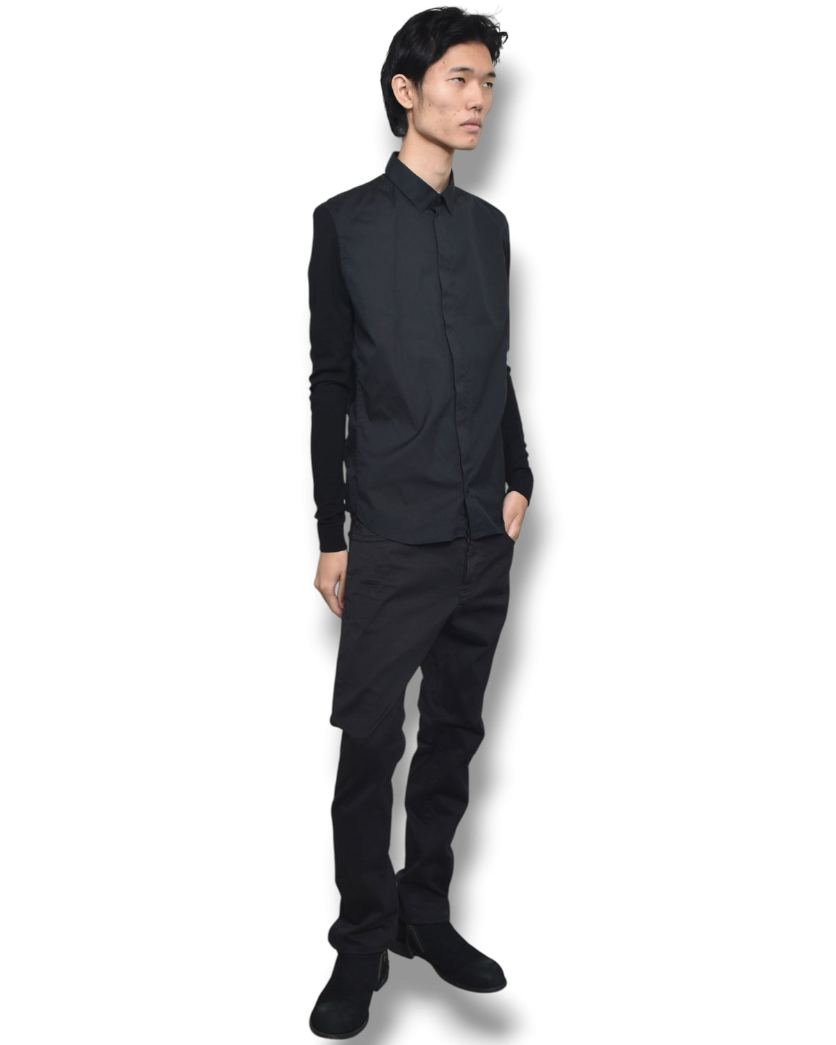 EMPORIO ARMANI knit-sleeve shirt