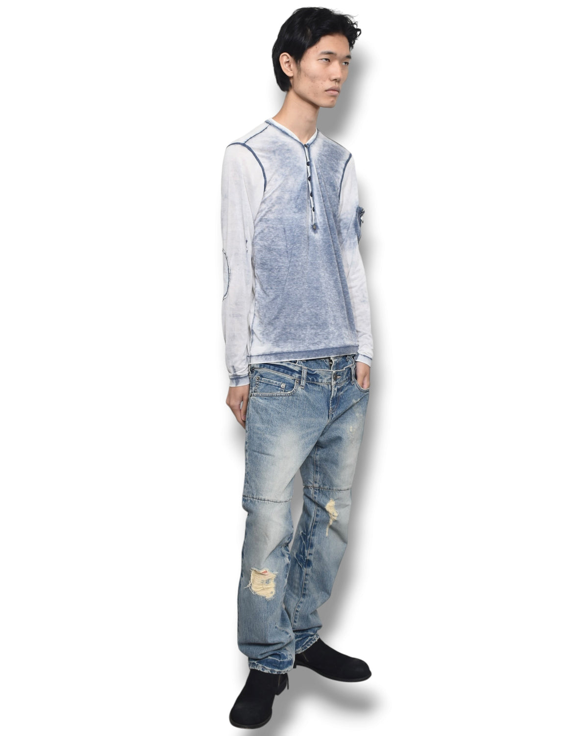 RA-RE skull graphic henley neck long sleeve top