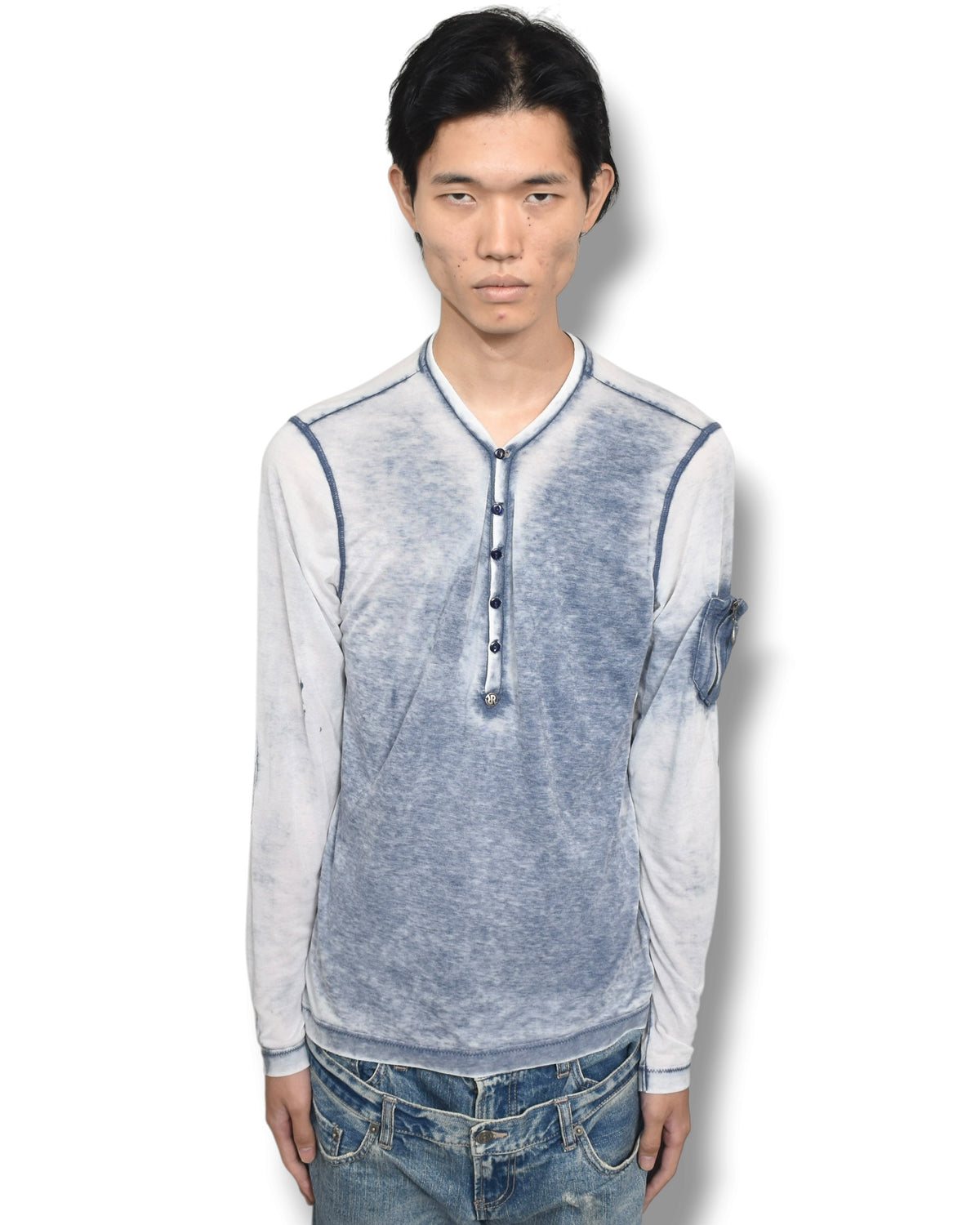 RA-RE skull graphic henley neck long sleeve top