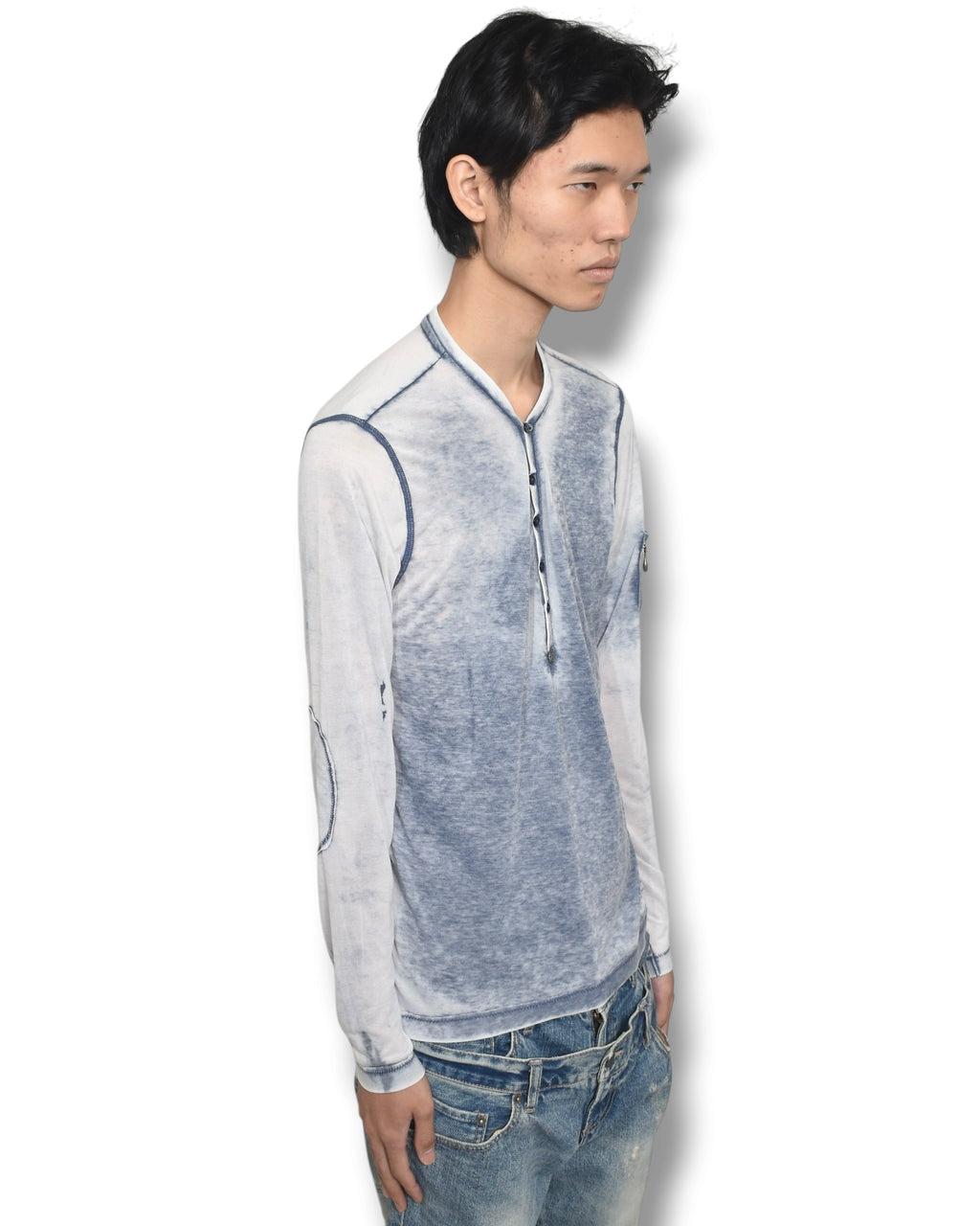 RA-RE skull graphic henley neck long sleeve top