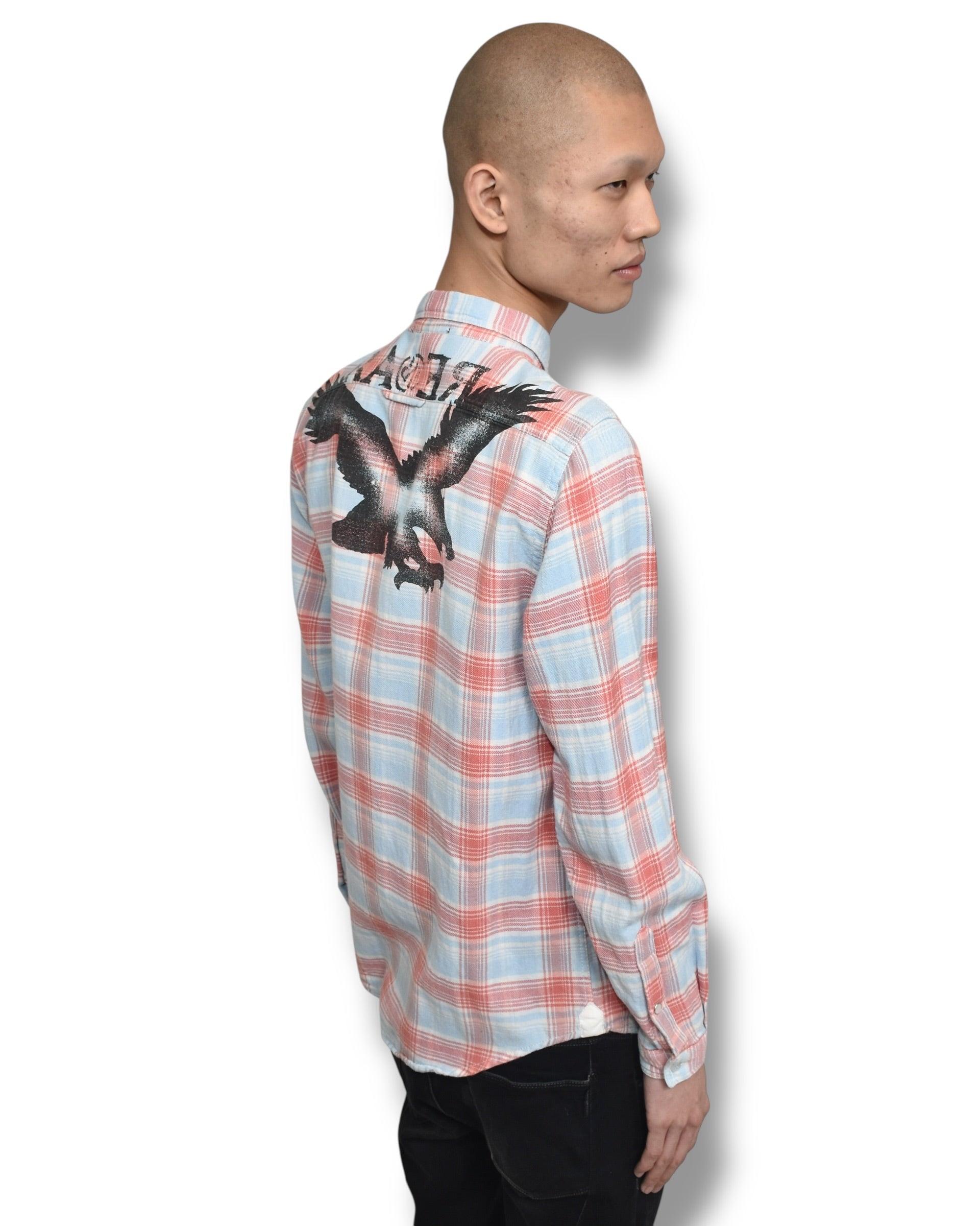 RARE back graphic check shirt
