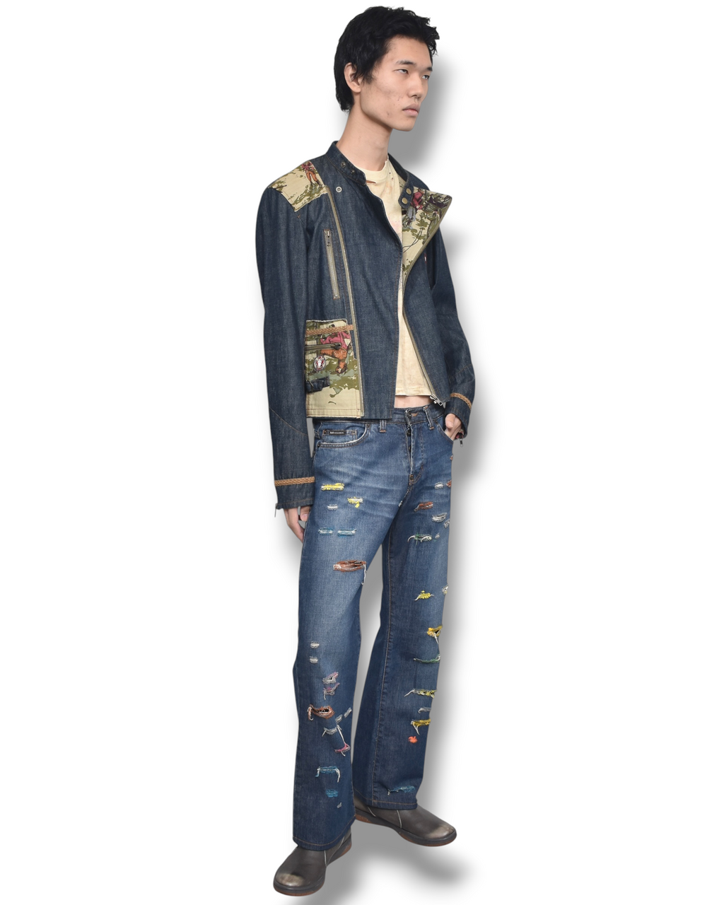 D&G multicolor damaged denim pants