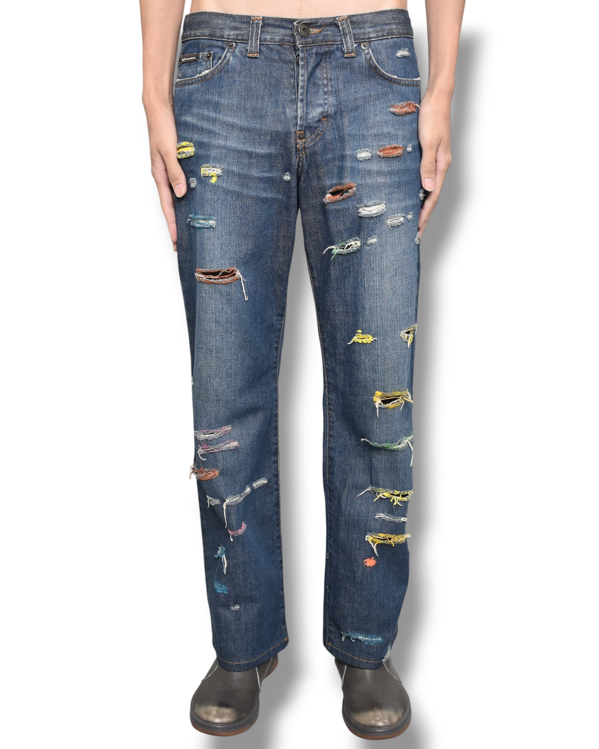D&G multicolor damaged denim pants