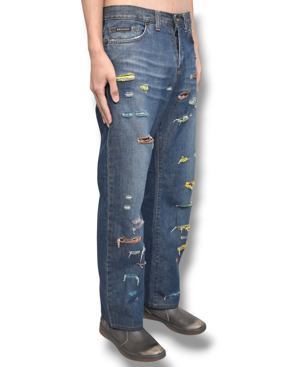 D&G multicolor damaged denim pants