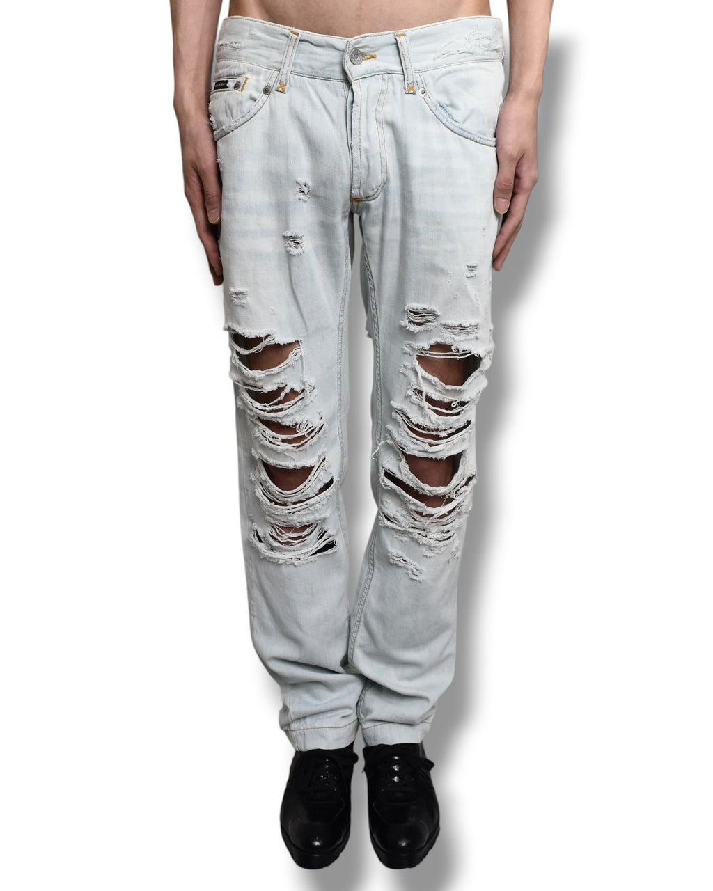 DOLCE&GABBANA crashed denim pants