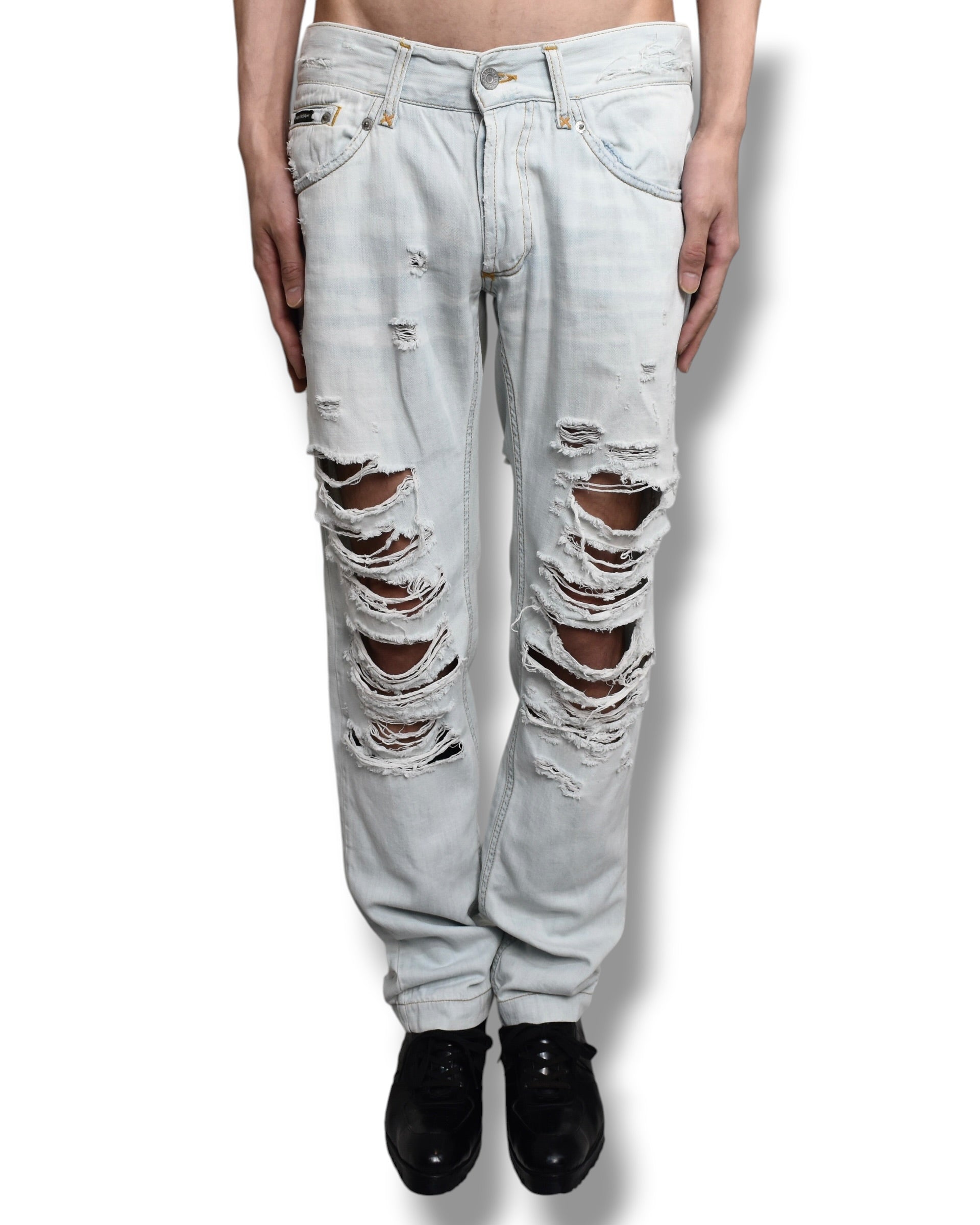 DOLCE&GABBANA crashed denim pants