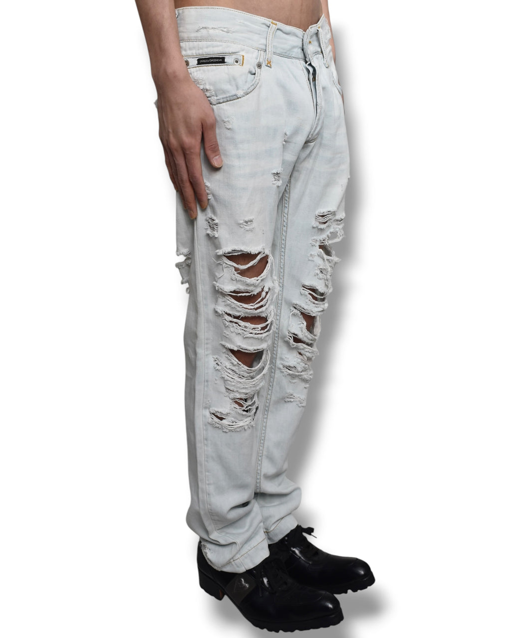 DOLCE&GABBANA crashed denim pants