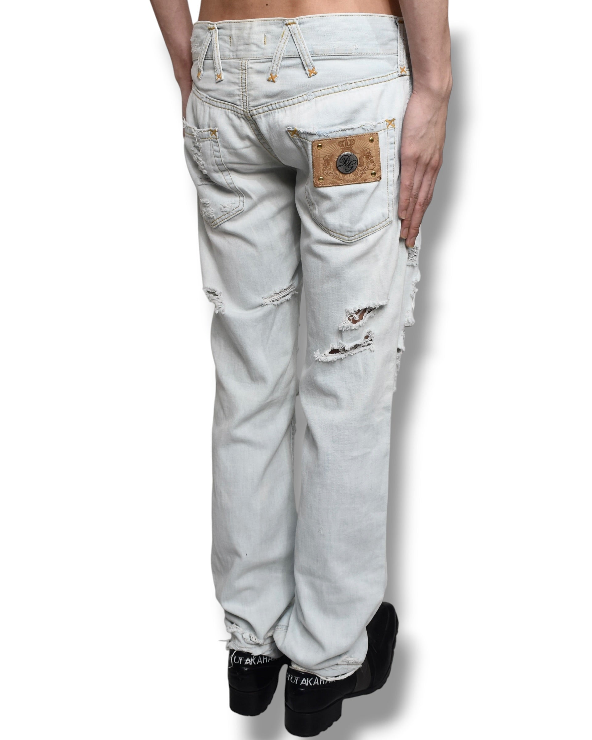 DOLCE&GABBANA crashed denim pants