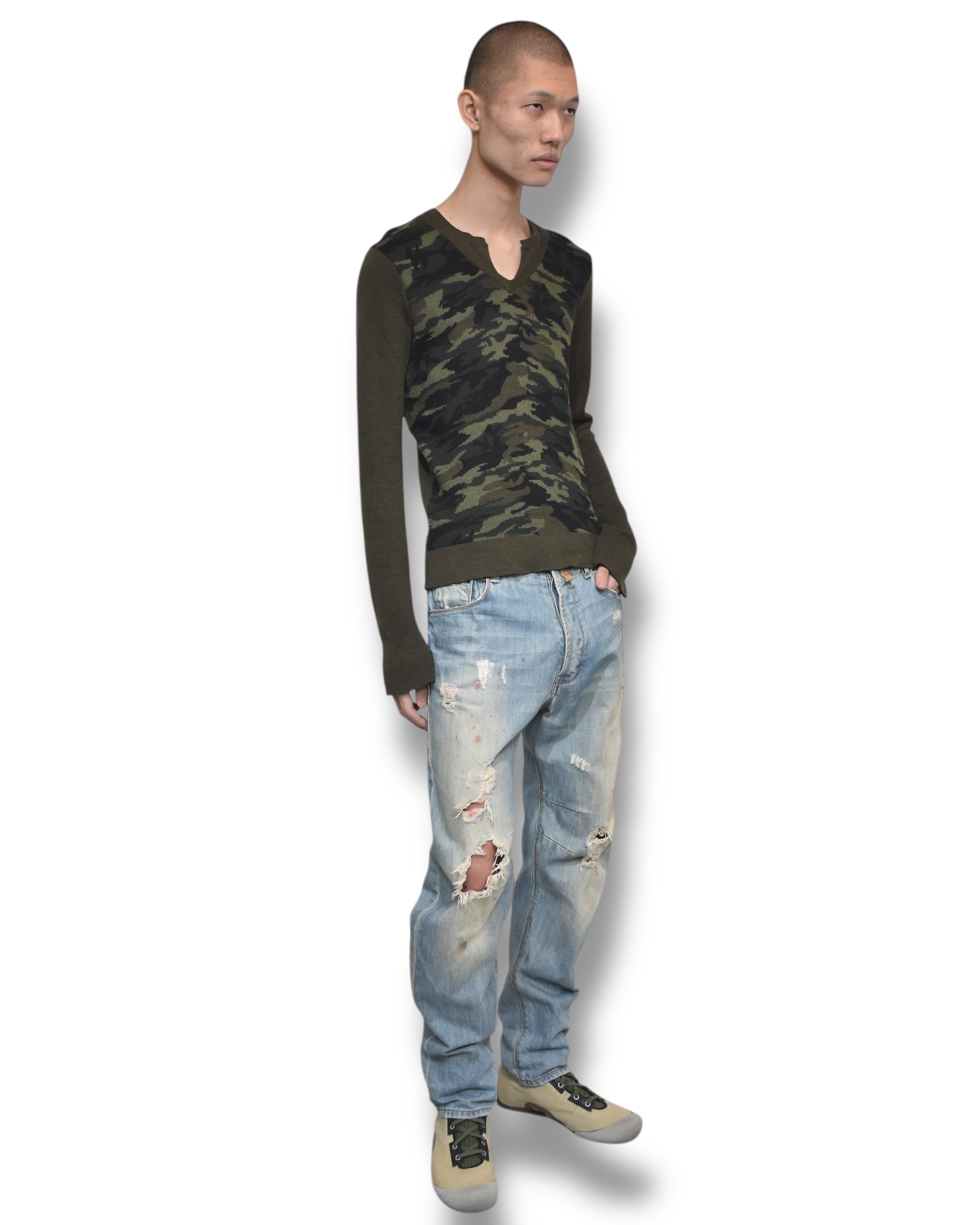 NEIL BARRETT camo switching knit top
