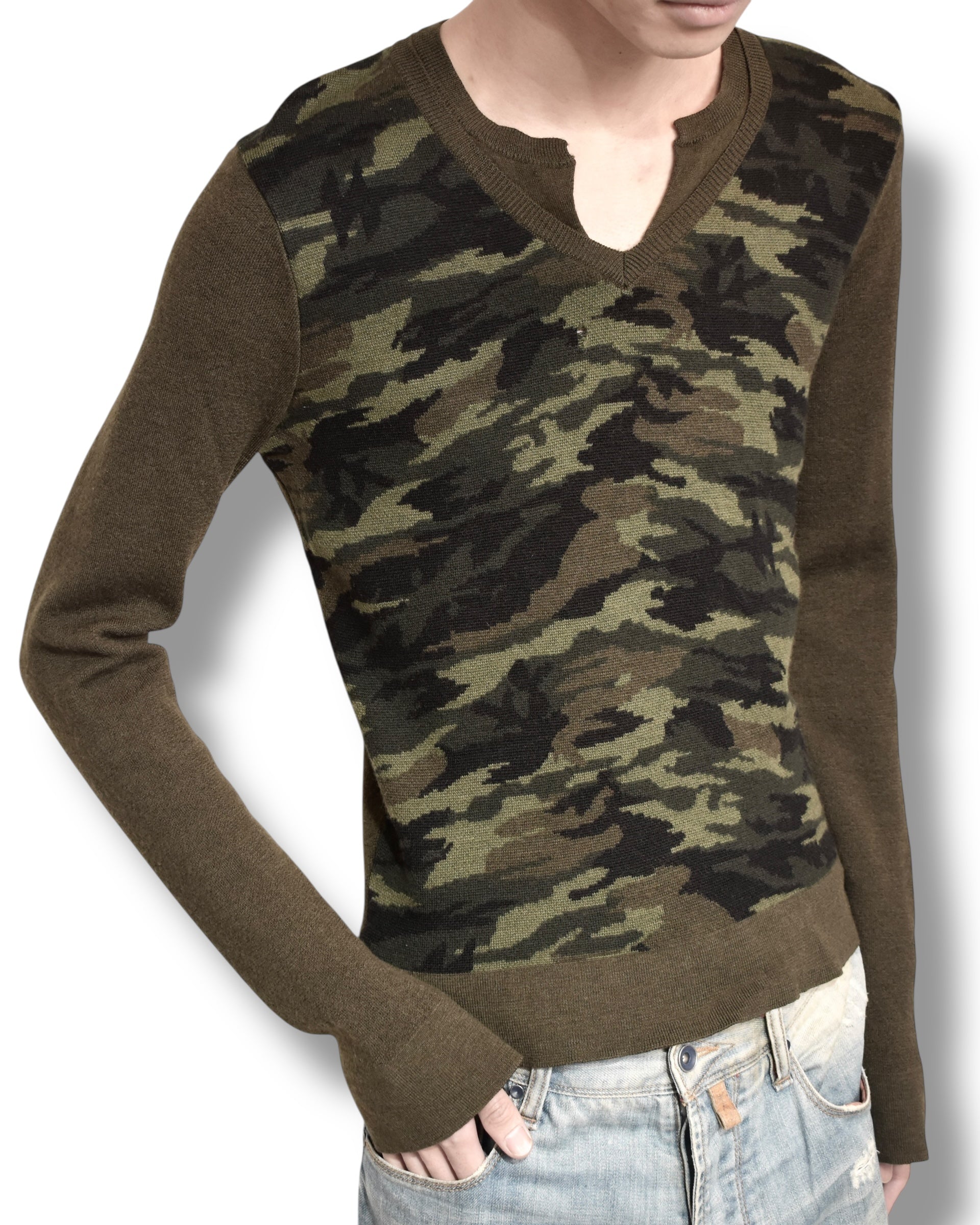 NEIL BARRETT camo switching knit top
